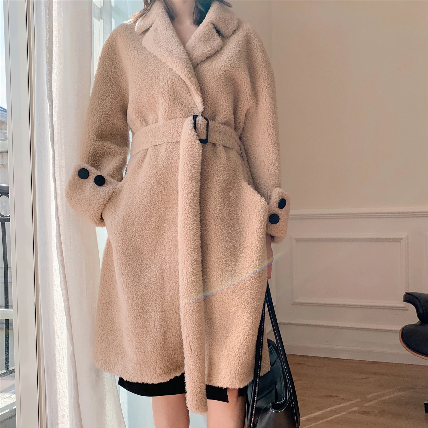 

2019 Real Fur Coat Female Sheep Shearling Fur Jacket Winter Coat Women Real Wool Coats Korean Jacket Manteau Femme LW2408