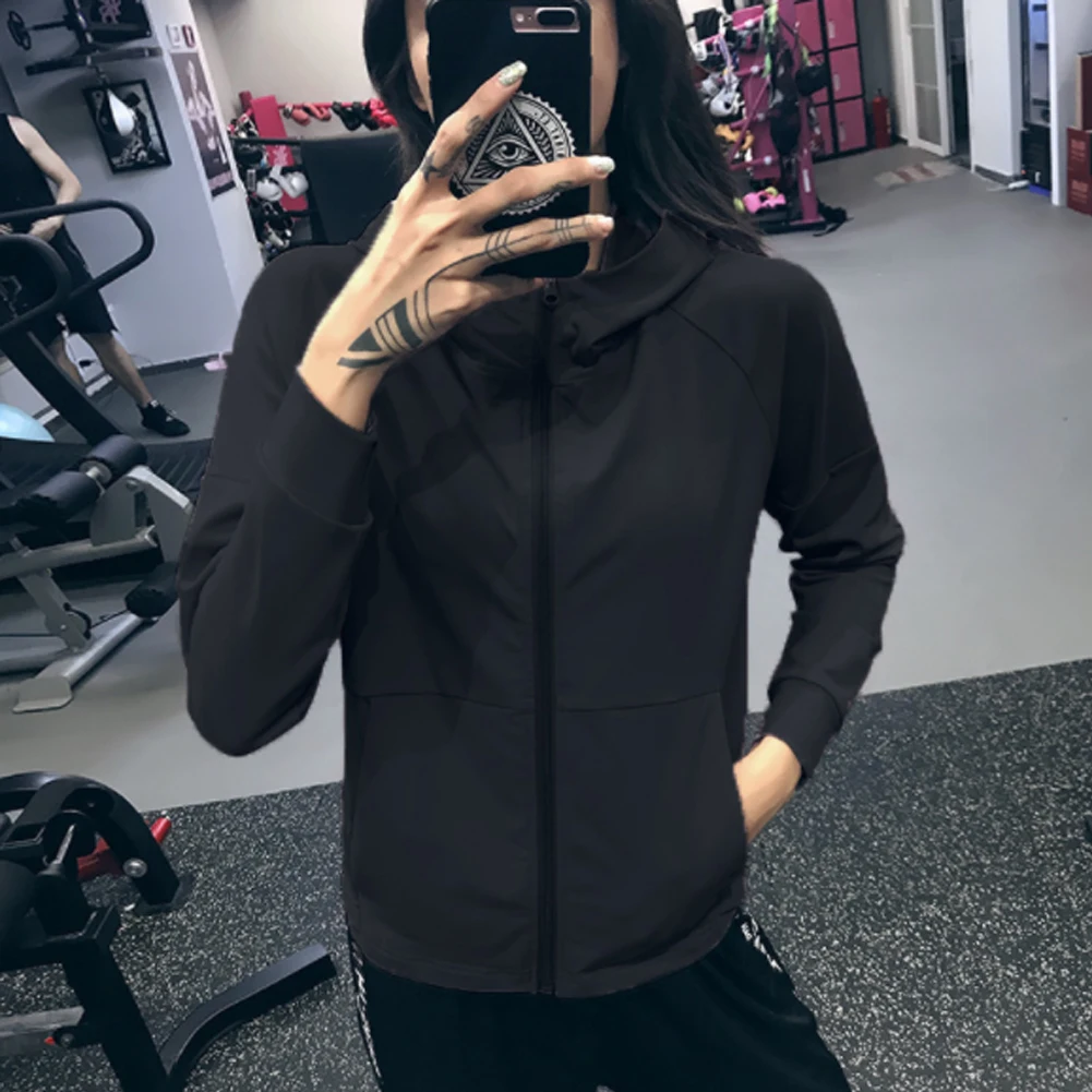 Hoodie feminino correndo jaqueta de fitness roupas esportivas solto com zíper casaco feminino camisa de yoga superior de secagem rápida ginásio roupa de treino mais tamanho