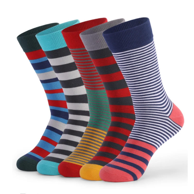 High Quality New Men Socks Large Size Hot Sale Standard Business Casual Socks Striped Happy Cotton Sokcs Colorful Men Long Socks