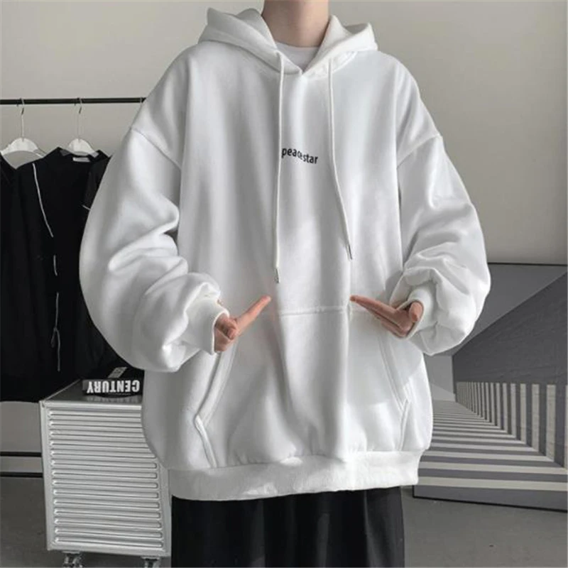 Men Hoodies Casual Sweatshirts Baggy Pullover Hooded Tops Fashion Streetwear Solid Wild Autumn Winter Sweatshirt 2021 New Style