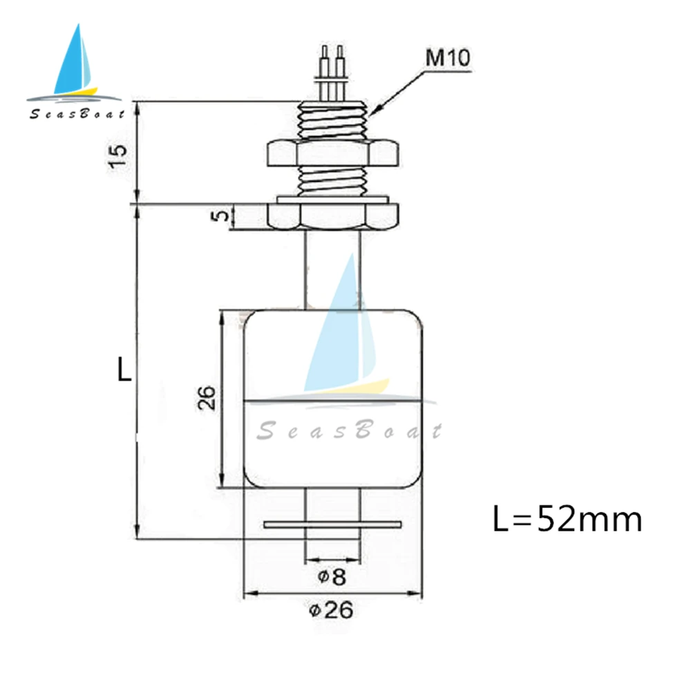 52mm PP Liquid Water Level Sensor Horizontal Float Switch Down Flow Measuring Instruments Tools