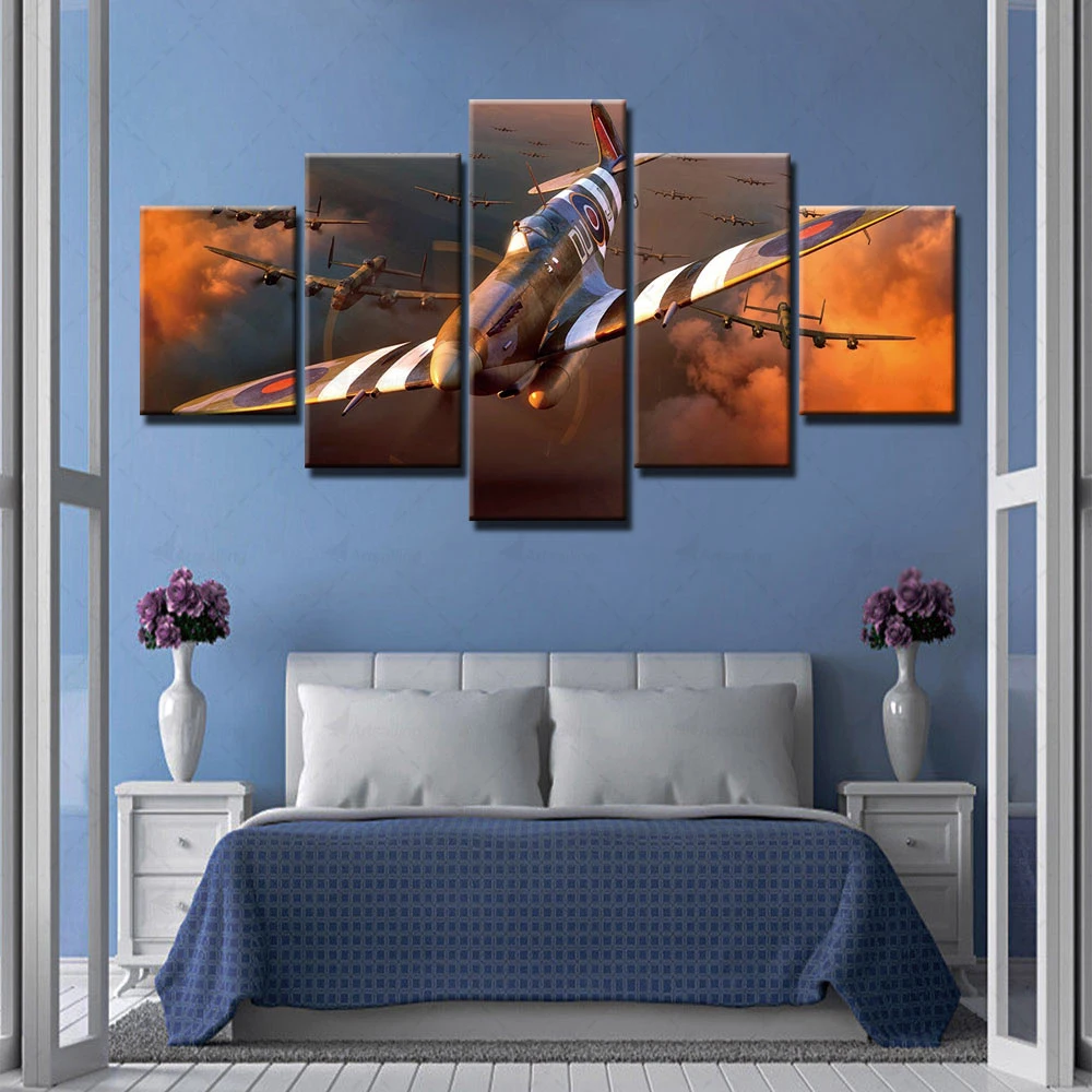 

Canvas Painting Home Cloud Decor Modular Airplane Picture Modern Printed Sky Poster For Living Room Wall Art Framework 5 Panel