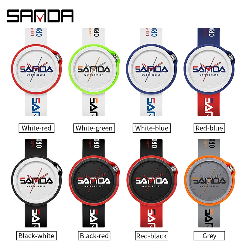 SANDA Product Fashion Brand Ladies Watch Sports Silicone Quartz Cool Waterproof Red White Black Wrist Watch Casual Men Clock