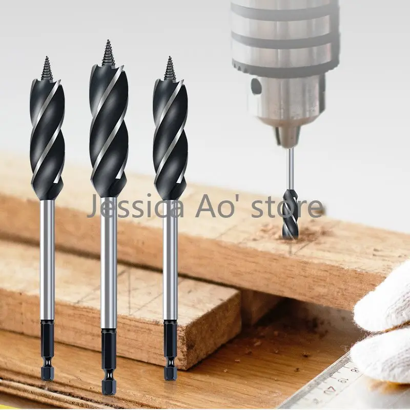 165mm Woodworking Drill Bits Long Four Slot Four Blade Hexagon Shank Four-fluted Twist Drill Door Lock Drawer Deep Reaming Tool