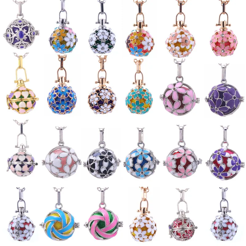 Classic Color Crystal Flowers Aromatherapy Necklace Women's Perfume Diffuser Locket Pendant Harmony Ball Necklace Luxury Jewelry