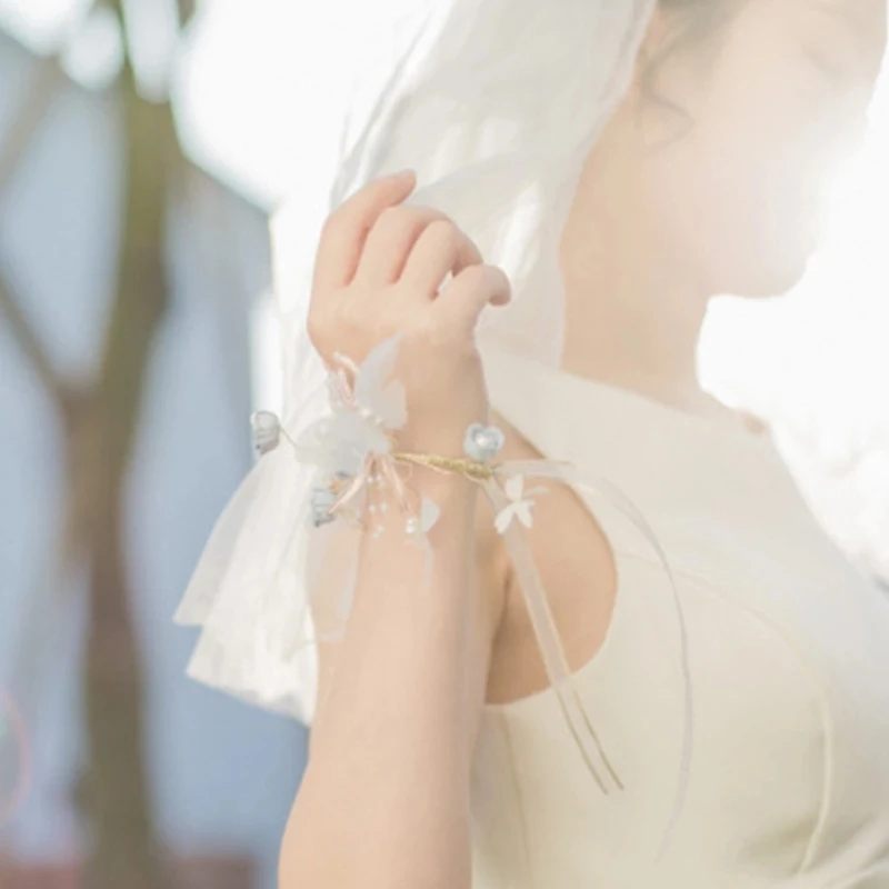 Bracelet de mariage fait à la main, Corsage de poignet, fleur de soie, Rose, demoiselle d'honneur, accessoires pour bal de promo