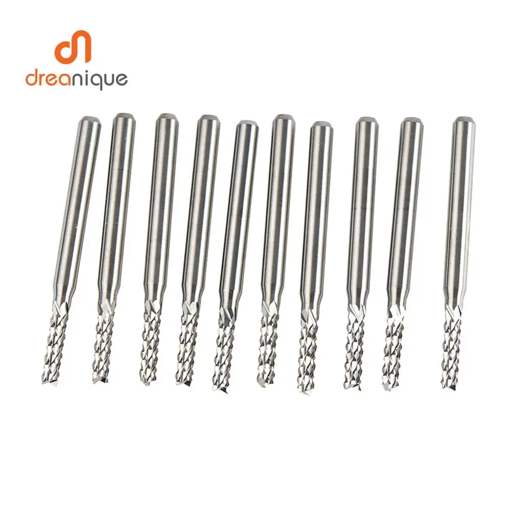 10 pz/set Punte per fresa per mais in metallo duro solido D0.8, 1.0, 1.6, 1.8, 2.4, 3.1 PCB Fresa CNC Utensili per fresatura da taglio