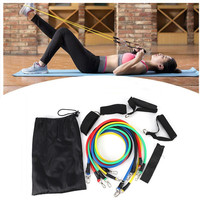 11pcs 100LB Exercise Yoga Tube Pull Rope Latex Resistance Bands Set Fitness Sport Rubber Elastic Muscle Strength Training Tool