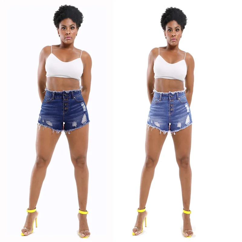 Women's High Waisted Removable Belt Sewn Button Fly Denim Jean Shorts 6colors