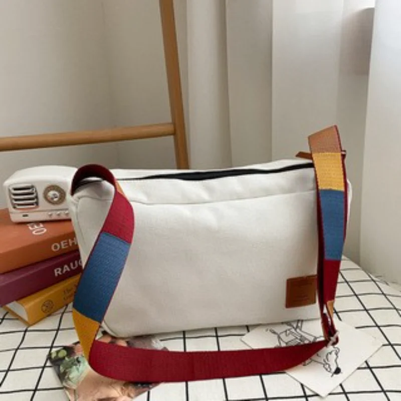 Retro Bag Ladies Handbags Square Canvas Shoulder Bag Korean Style Simple Colorful Strap Solid Color Crossbody Bag