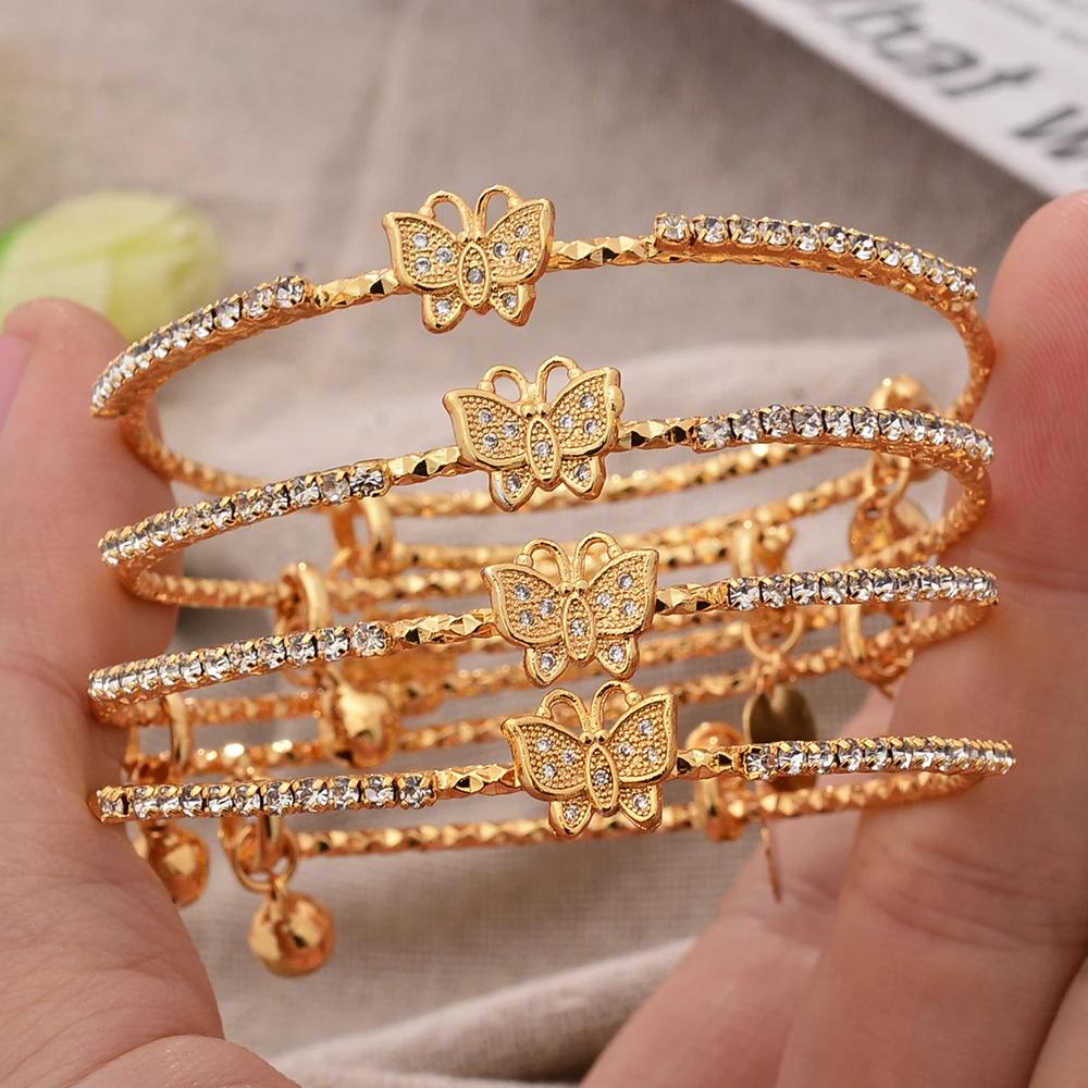 

Dubai Africa India Cute butterfly Gold Color Bracelet Bangles For Girls Women Ramadan Christmas Wife Bracelet Bangles Gift