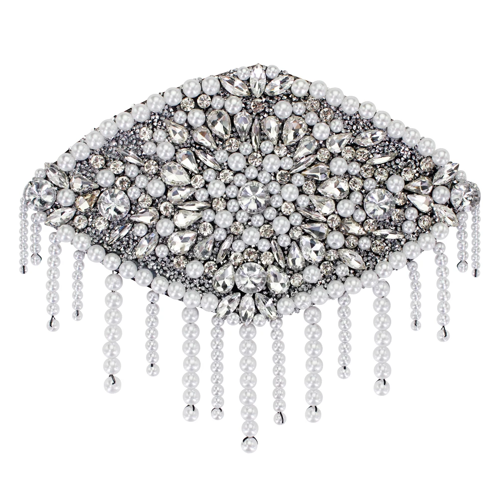 Silver Bead Handmade Jewelry Tassel Rhinestones Epaulettes Clothing Waist Accessories Epaulet Shoulder P2582