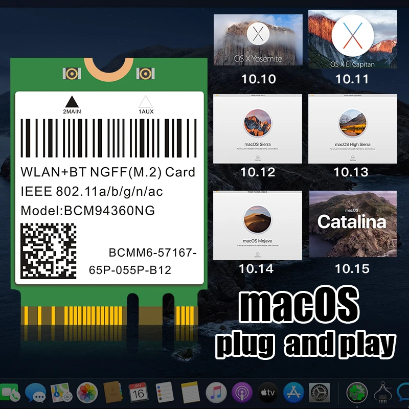 Imagem -06 - Dual Band Wifi Card para Macos Hackintosh Adaptador sem Fio Rede Lan Card Bluetooth 4.0 Windows 10 1200mbps 802.11ac Bcm94360ng