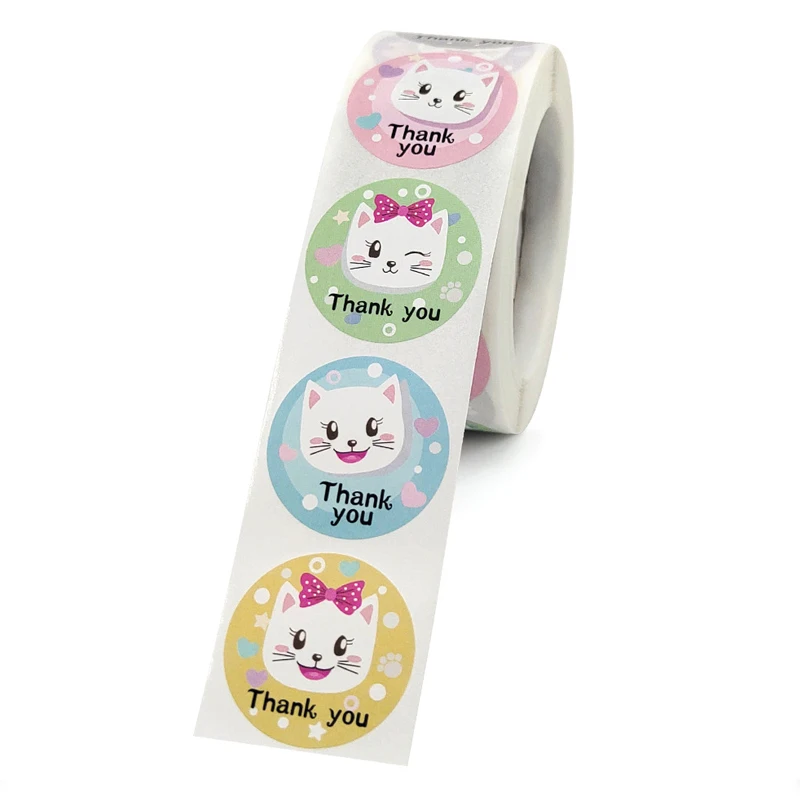 50-500pcs Smile Blessing Cat Animal Sticker Cute Reward Sticker Label School Office Toy Sticker