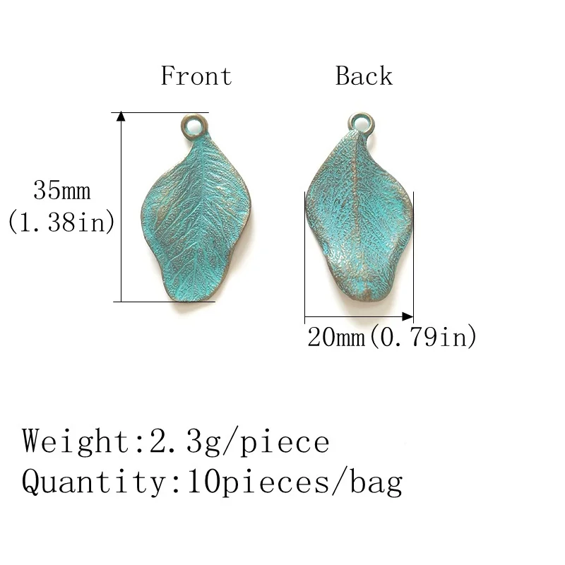 2021 NEW 10pcs 35*20MM New Retro Patina Plated Zinc Alloy Green Leaf Charms Pendants for DIY Jewelry Accessories