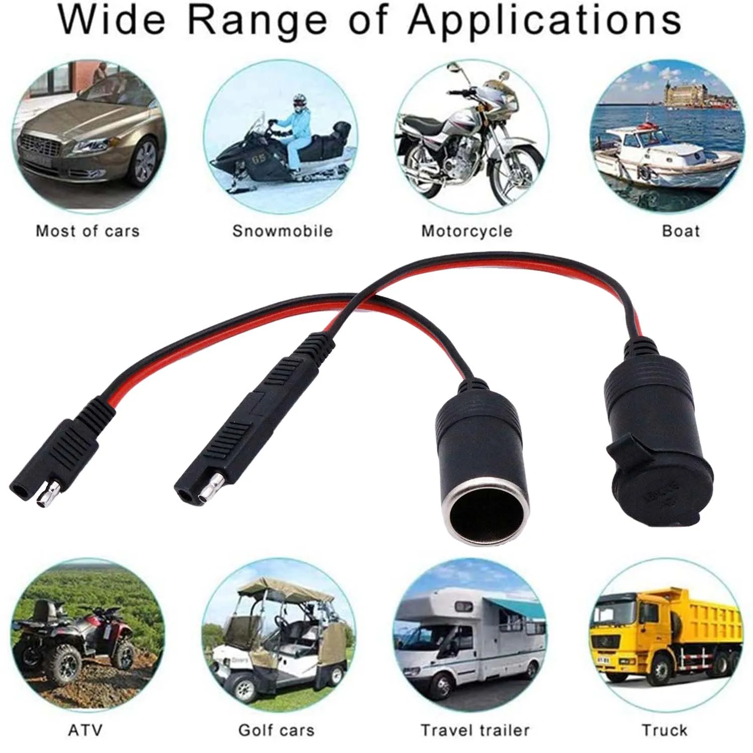 Soquete fêmea para isqueiro de carro, cabo de extensão de bateria para painel solar automotivo, desconexão rápida, 14awg 30cm