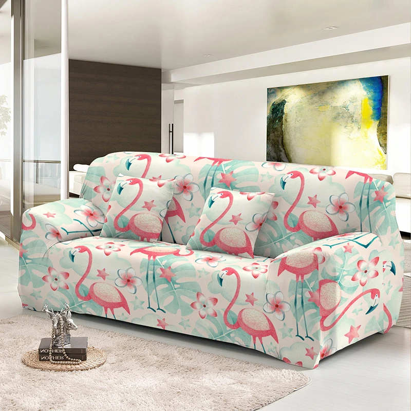 Pink Flamingo Stretch Dust-proof Sofa Cover For Living Room Decor 1/2/3/4 Seat Detachable Combination L Shape Couch Covers