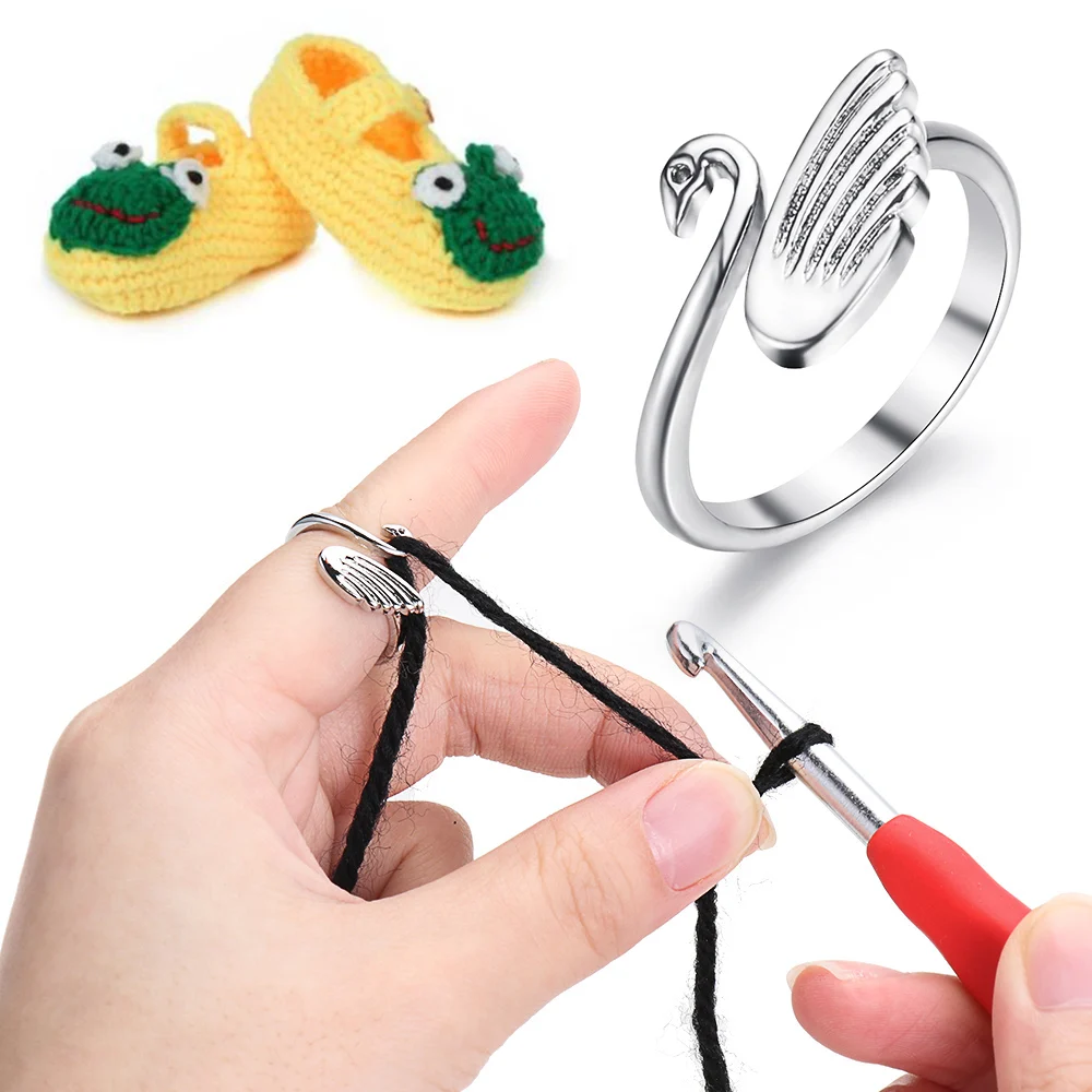 1PC Adjustable Knitting Loop Peacock/Swan/Snake Type Crochet Ring  Sewing Accessories Finger Wear Yarn Guides Thimble Tool