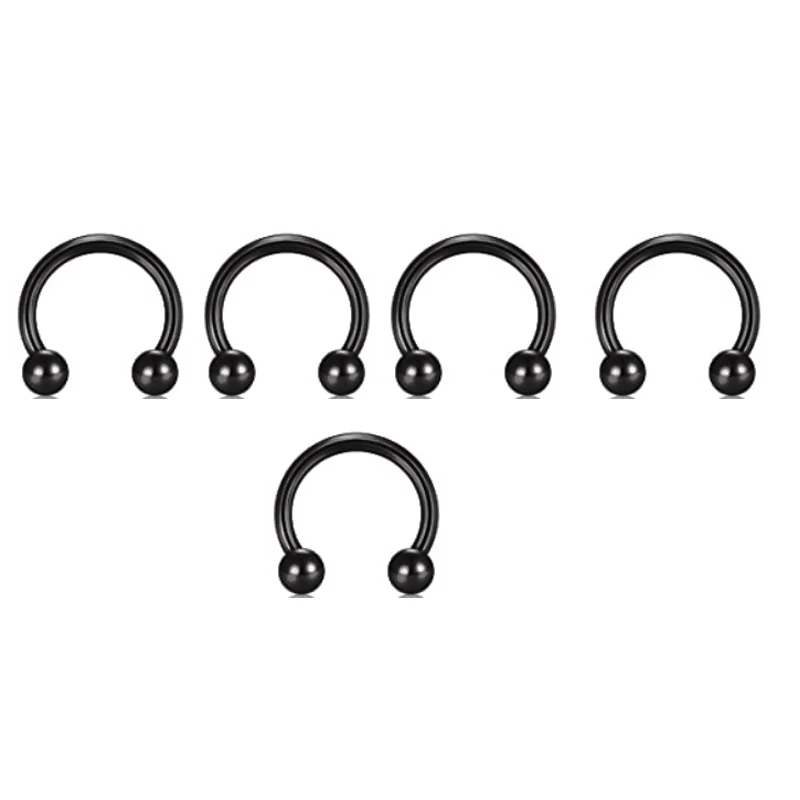 5pcs Stainless Steel Nose Hoop Ring Septum Rings Lip Studs Nostril Earrings Circular Tragus Ear Piercing Horseshoe Body Jewelry