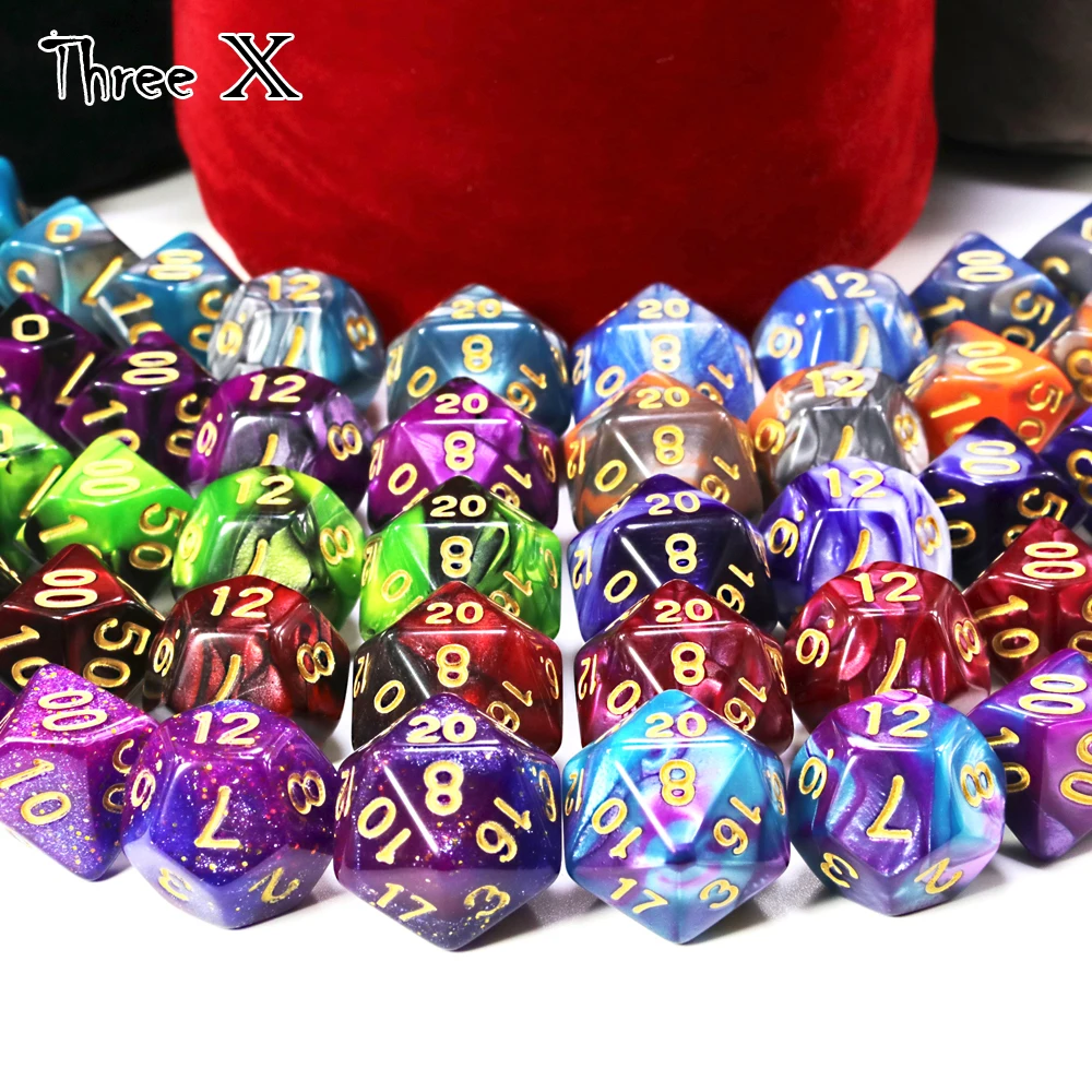 Polyhedral Dice Set with Pouch Double-Colors  Gold Numbers of D4 D6 D8 D10 D% D12 D20 for DNDGame RPG Table Games