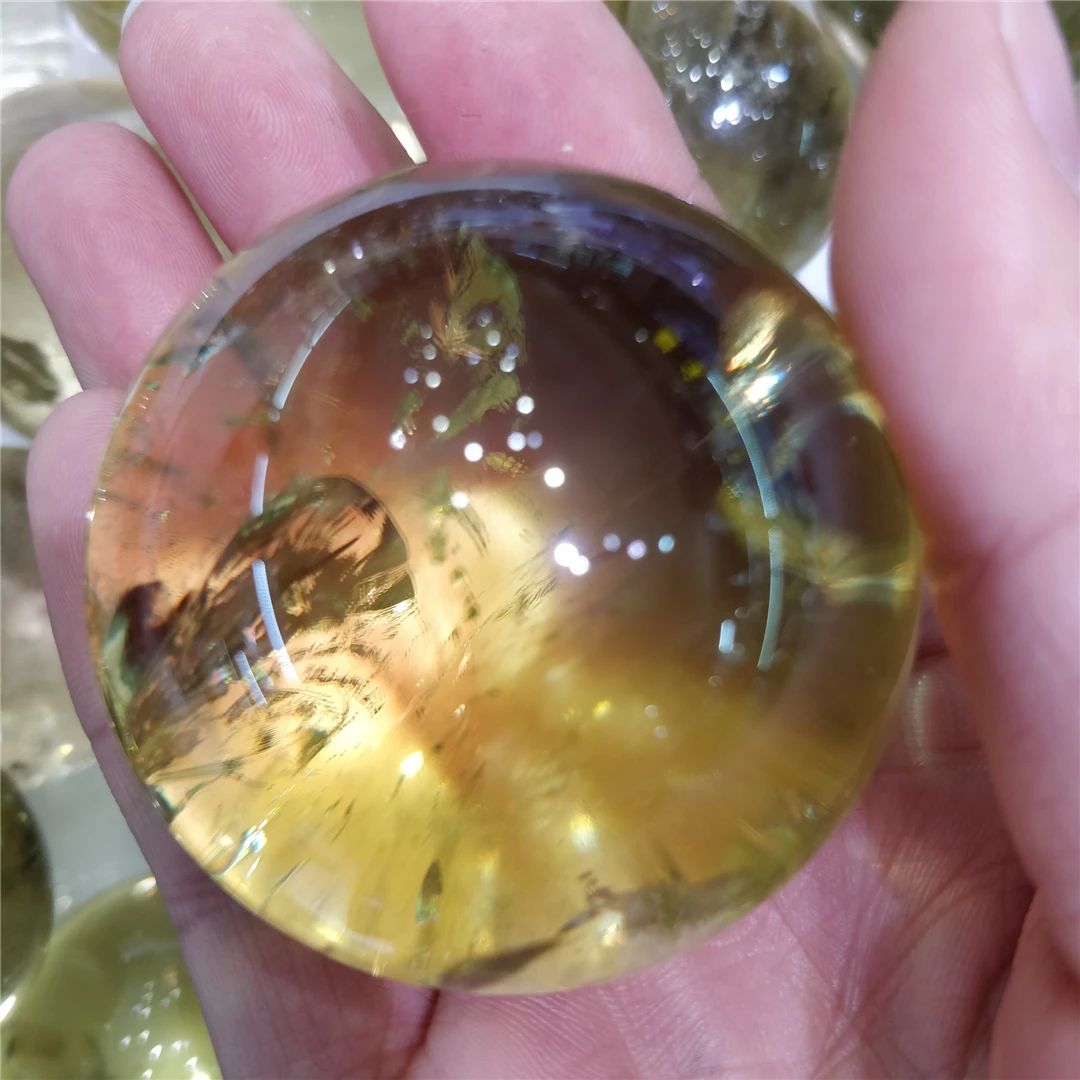 High Grade Natural Citrine Quartz Rainbow Effect Ball Crystal Collectibles Reiki Healing Decorate Jewelry Spheres Feng Shui Gems