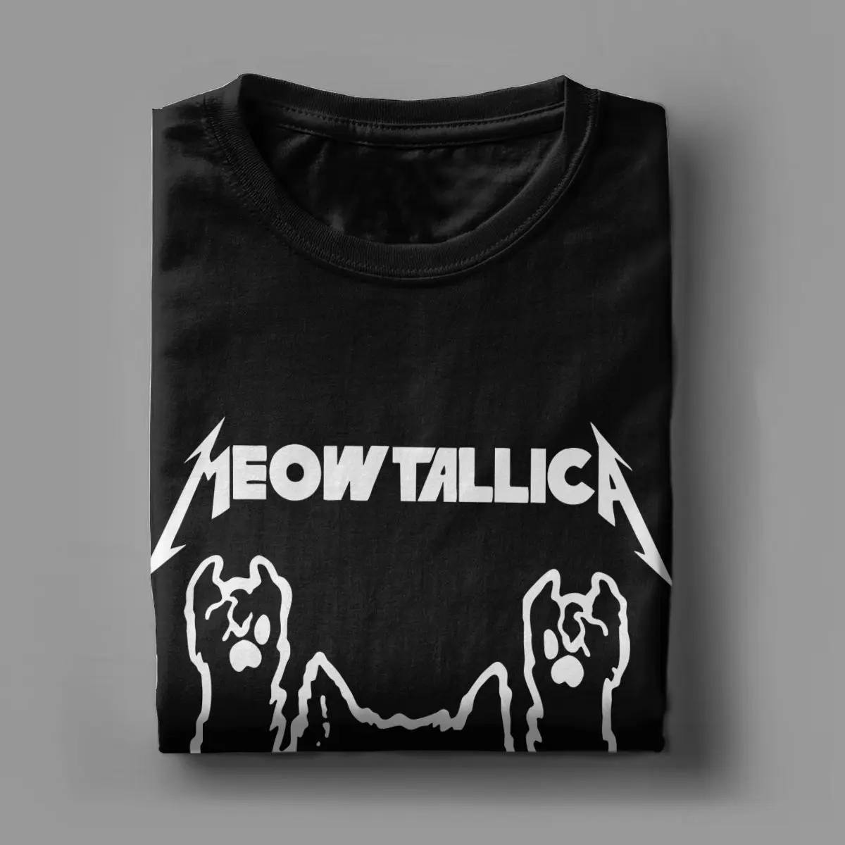 Rock Band Cat Metal Meowtallica Men T Shirts Vintage Tees Short Sleeve Round Neck T-Shirts Cotton Party Clothes