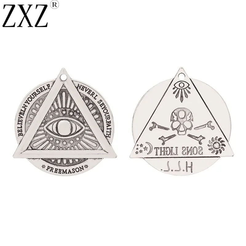 

ZXZ 5pcs Tibetan Silver Large Illuminati Masonic Triangle Demon Eye Charms Pendants for Necklace Jewelry Making Accessories