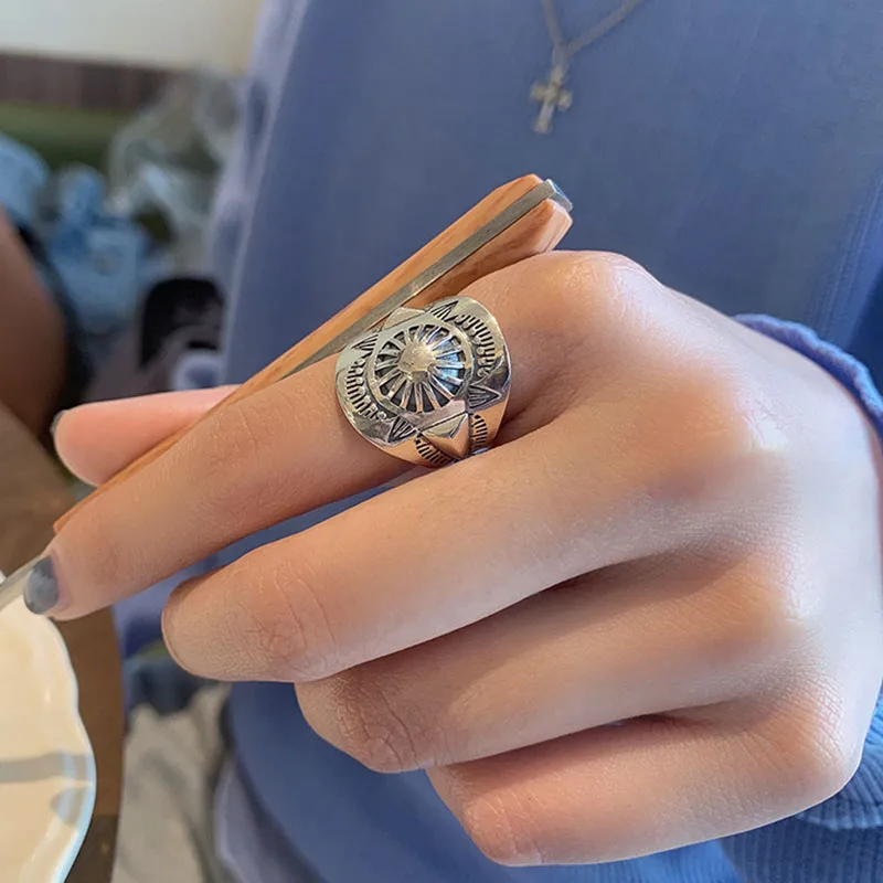 Foxanry Silver Color Punk Hiphop Rings for Women Couples New Fashion Vintage Handmade Thai Silver Party Jewelry Gifts