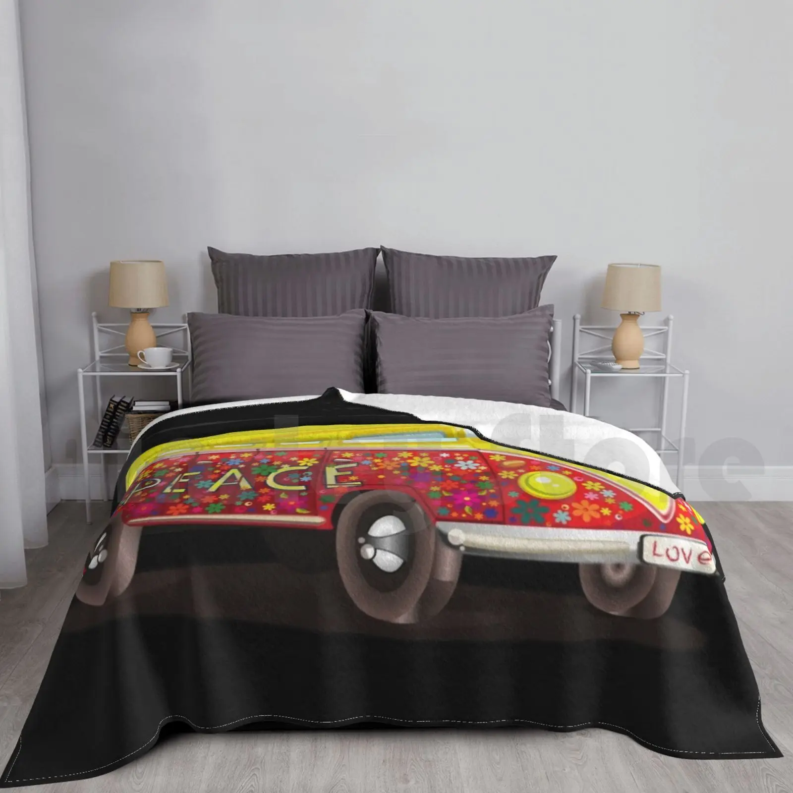 Classic Retro Peace Bus Van 60s 70s Blanket Fashion Custom 1548 Retro Classic Vintage Groovy Peace Love