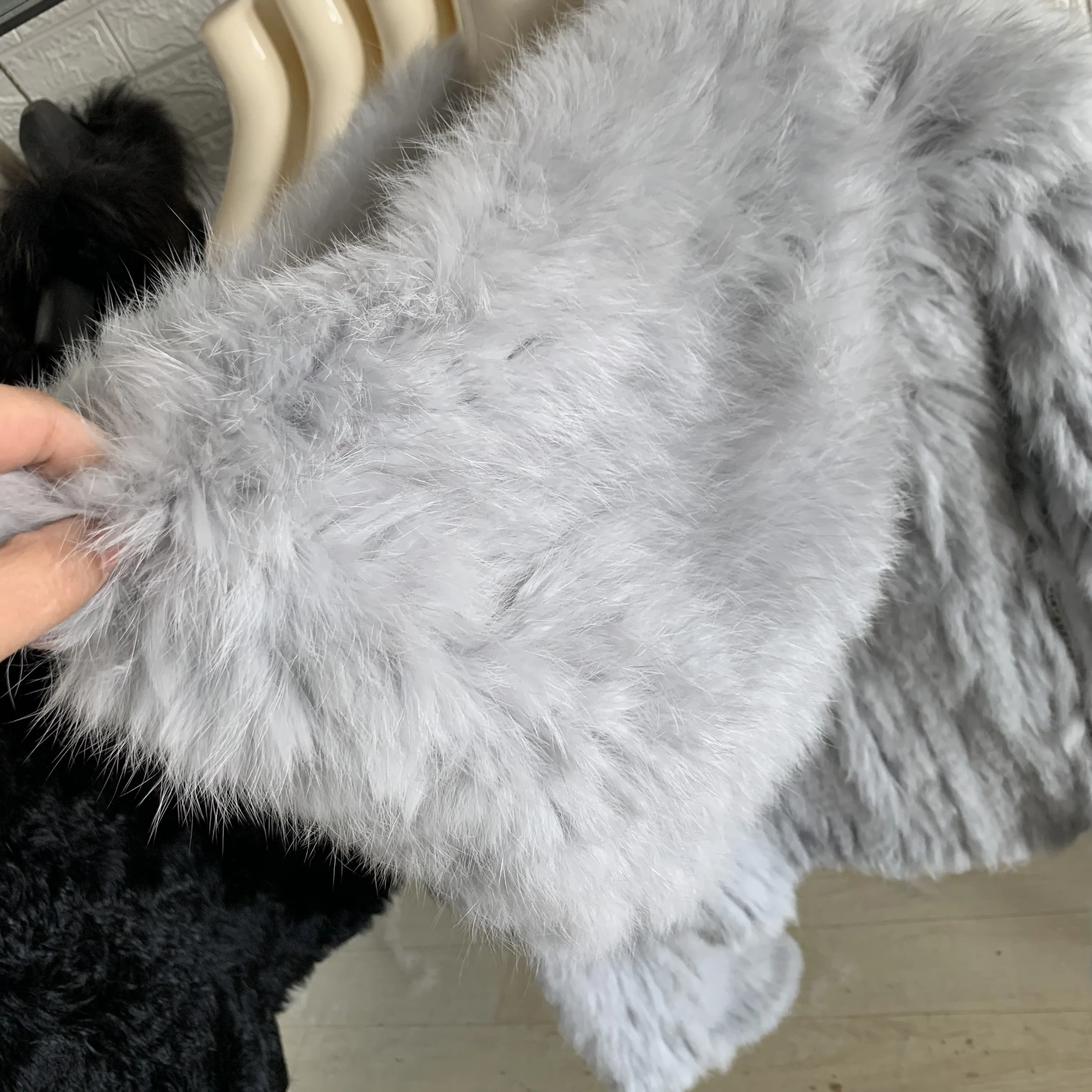 Harppihop knitted Genuine Rabbit fur coat women fashion long rabbit fur jacket Outwear winter fur coat Free shipping