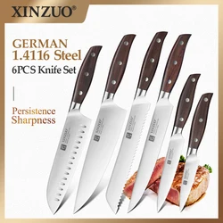 XINZUO 6PCS Kitchen Knife Set Utility Cleaver Chef Bread Knives High Carbon Geman Steel Stainless Steel Cooking Knife