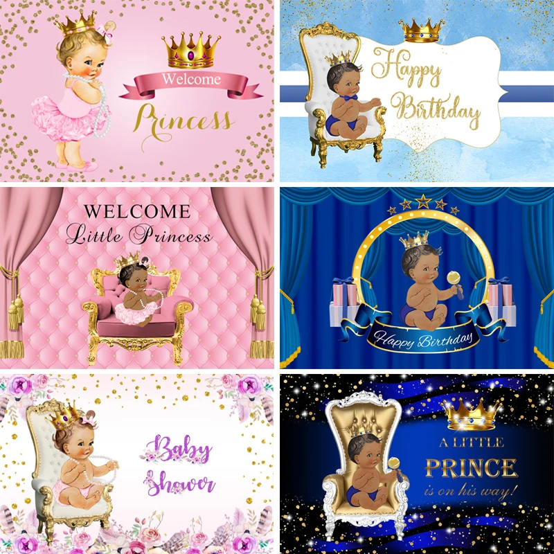 Sensfun rosa blu Royal Princess Prince fotografia sfondo corona d'oro bambini neonato doccia 1 ° compleanno festa sfondo