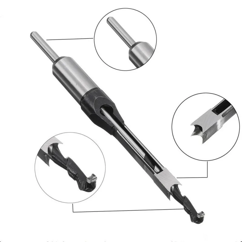 6.0mm~16mm HSS Twist Drill Bits Woodworking Drill Tools Kit Set Square Auger Mortising Chisel Drill Set Square Hole Extended Saw