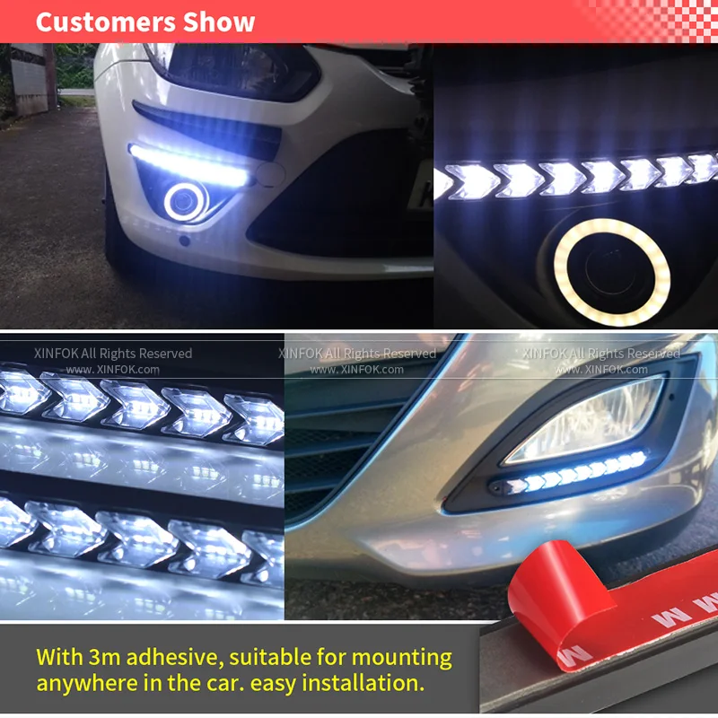 2x Waterproof Car led Switchback LED Daylight Headlight Eye DRL Lamp Dynamic Sequential Brake Turn Signal Daytime Running Light