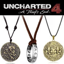 Game Uncharted 4 Necklace Thief's End Nathan Drake Pendant Necklace Long Short Chain Pirate Skull Coin Jewelry Fans Collection