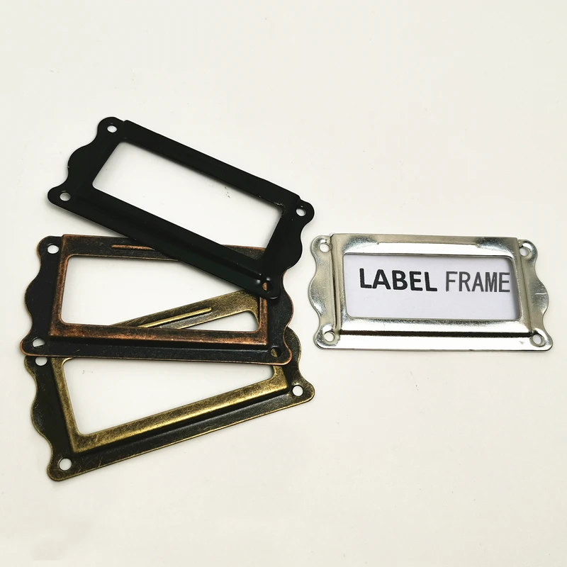 10pcs Iron Antique Brass Metal Label Pull Frame Handle File Name Card Holder For Furniture Cabinet Drawer Box Case Bin 80x51mm