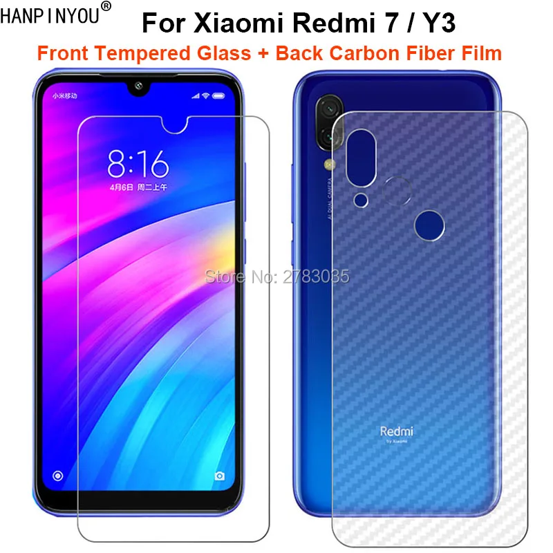 

For Xiaomi Redmi 7 / Y3 6.26" 1 Set = Soft Back Carbon Fiber Film + Ultra Thin Premium Tempered Glass Front Screen Protector