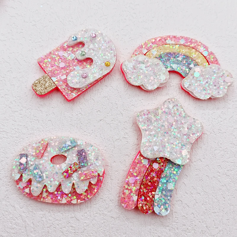 12Pcs/Lot Shiny Colorful Ice Cream Applique For DIY Headdress Hair Clip Bow Decor Accessories Clothes Hat Shoes Sewing Patches