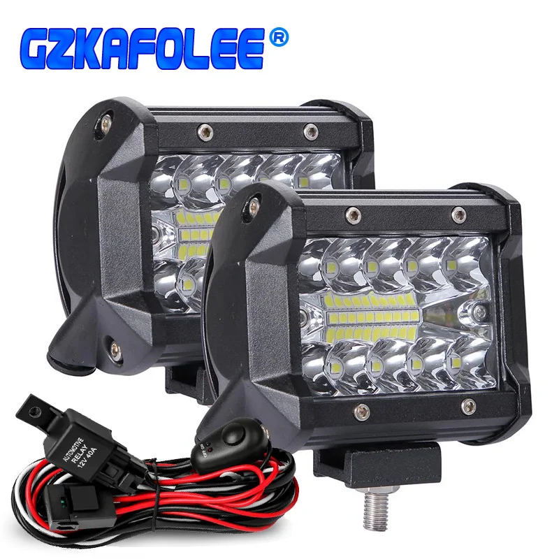 60W 4INCH 20LED Waterproof Work Light LED Light Bars Spot Flood Beam for Work Driving Offroad Boat Car Tractor Truck 12V 24V