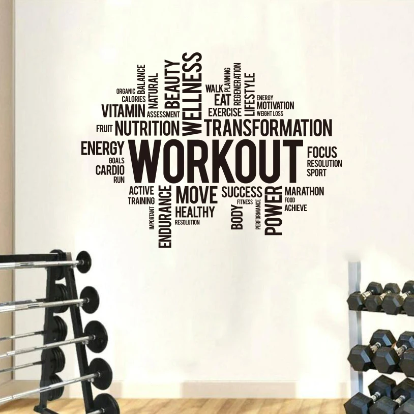 Gym Workout Word Cloud Wall Sticker Office Crossfit Fitness Inspirational Motivational Quote Wall