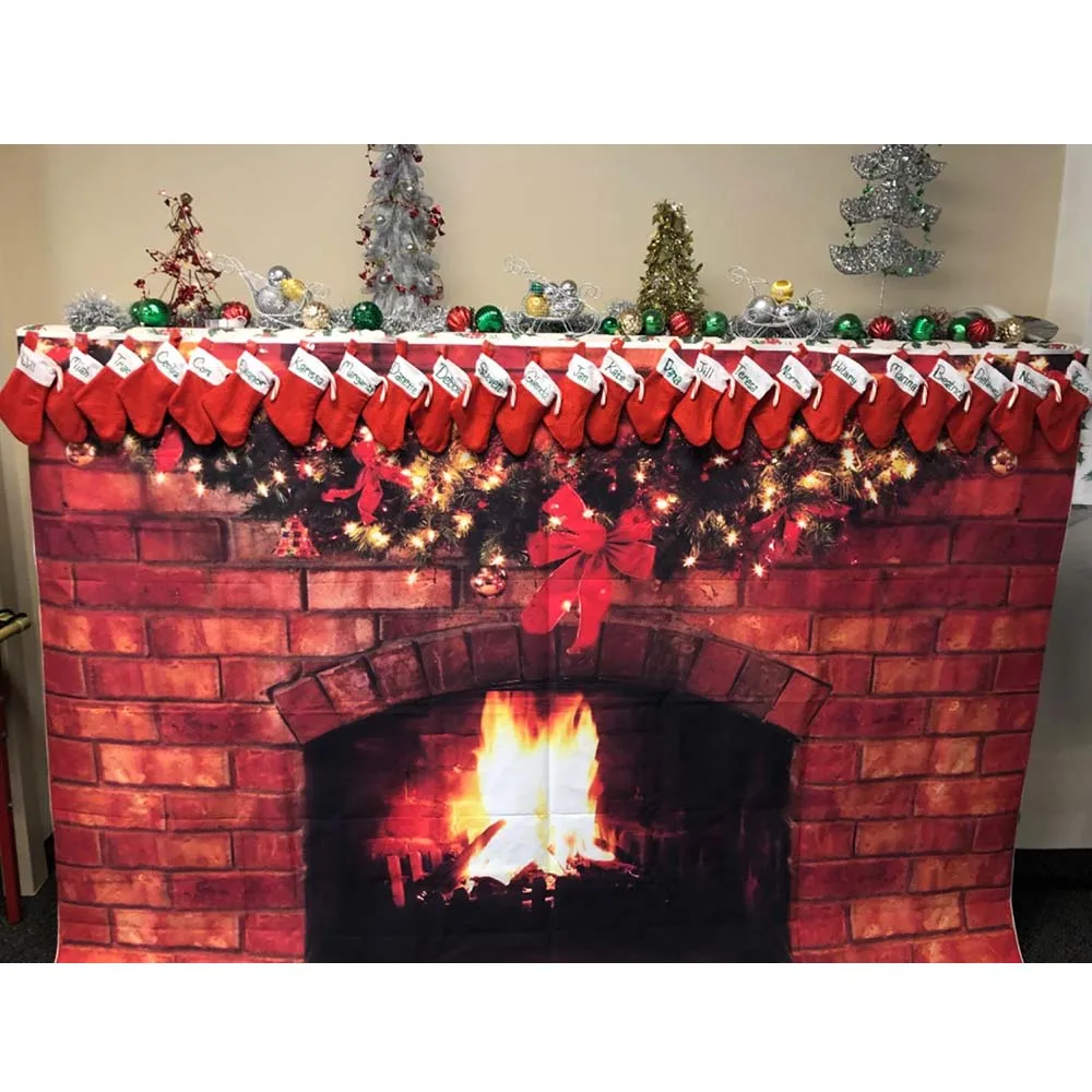 Ретро красный кирпич Рождество горящий камин фон для фотосъемки Рождественская елка подарок Декор Крытый реквизит для фотосъемки студийный фон для будки