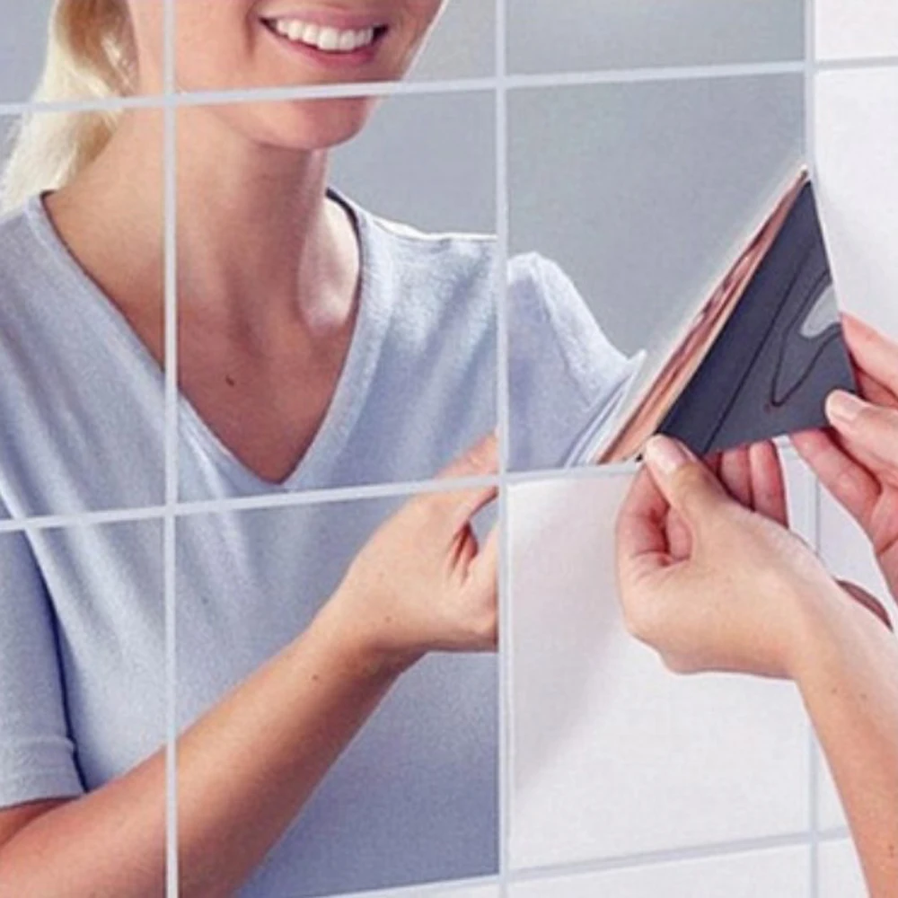 0.2mm thickness-15x15cm Mirror Tiles Wall Sticker Square Self Adhesive Stick On DIY Funny Home Decoration