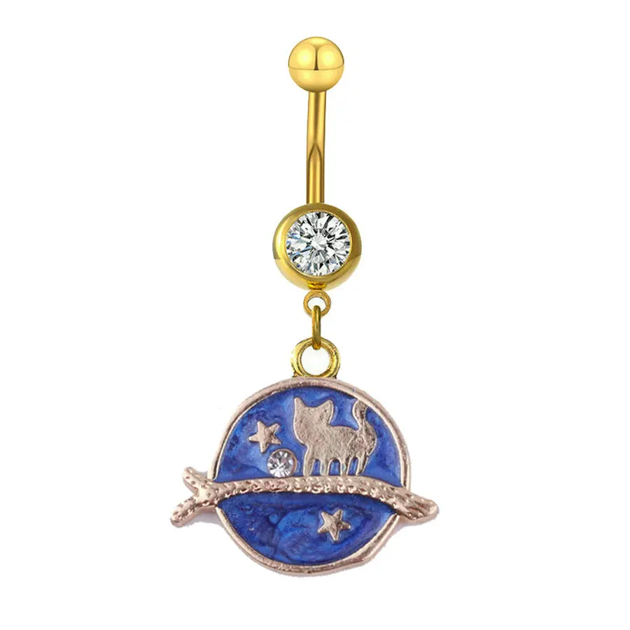 

10pcs/Lot Gold Color Blue Cat Belly Rings Romantic Pendant for Woman Party Gift Beach Jewelry