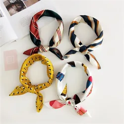 Women Striped Square Scarf Imitated Silk Scarves Leopard Stewardess Hostess Ladies Office Neckerchief Foulard Bandana 50*50cm