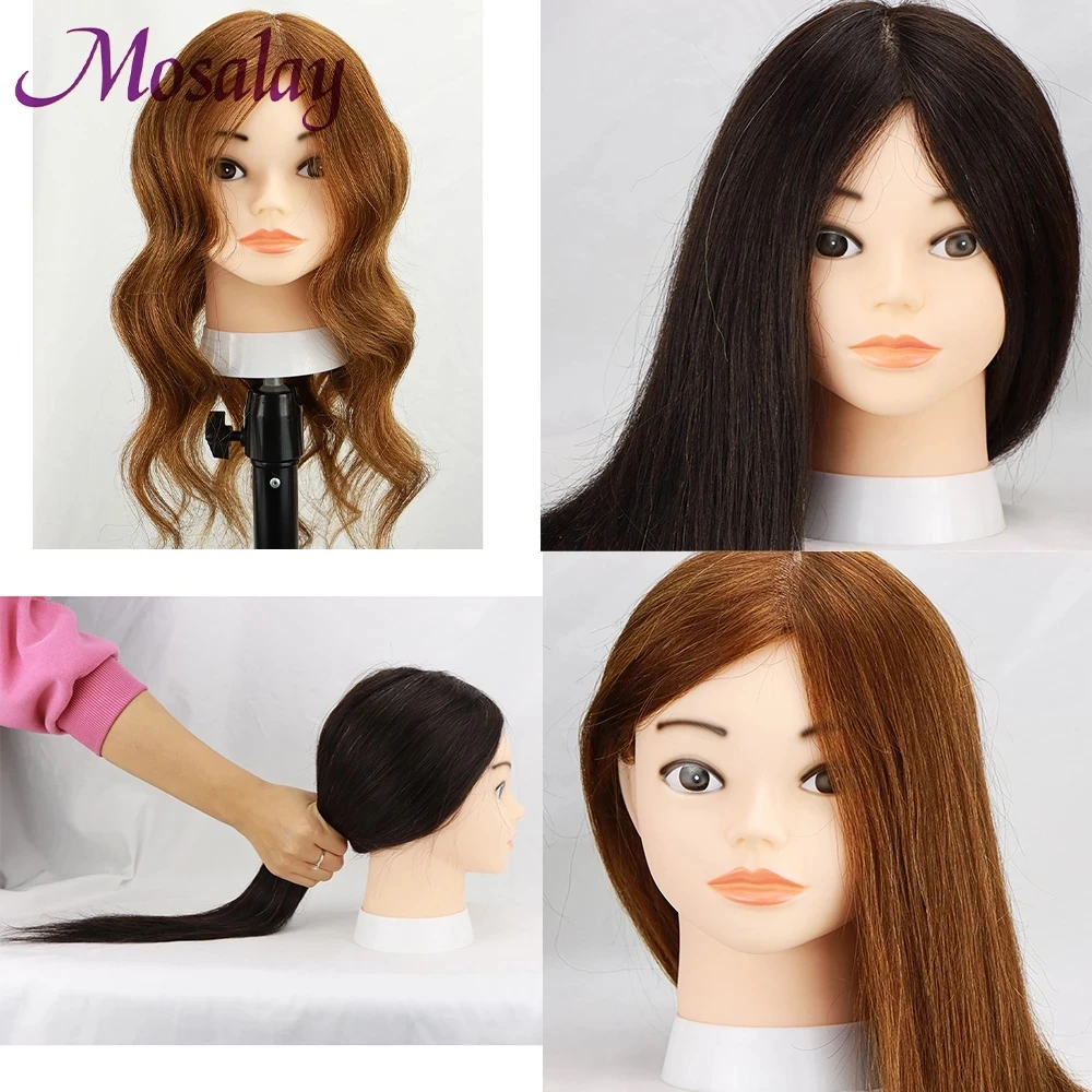 Doll Mannequin Head With 100% Human Hair Training Head For Learner Hairdressers Practice  Dye Bleach Curl Iron Braid Cut Hair