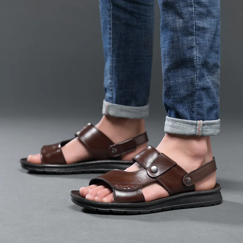 

Nice Summer Shoes Men Genuine Leather Sandals Soft Leather Shoes Mens Sandals Non-slip Summer Holiday Footwear Big Size 45 A3527