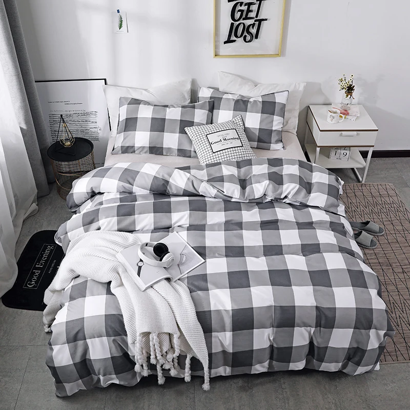 Plaid Duvet Cover Set Bedding Comforter Quilt Cover with Pillowcases White Black Grid for Boys Girls Women Fashion Design Queen