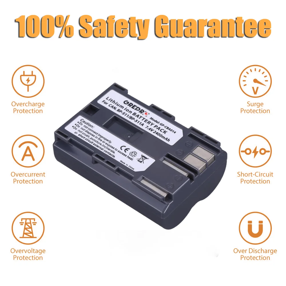 

2400mAh BP-511 BP-511A BP511 BP511A Battery for Canon EOS 40D 300D 5D 20D 30D 50D 10D D60 G6 MV30i 300 300i MVS 100i 150i 2i 1i