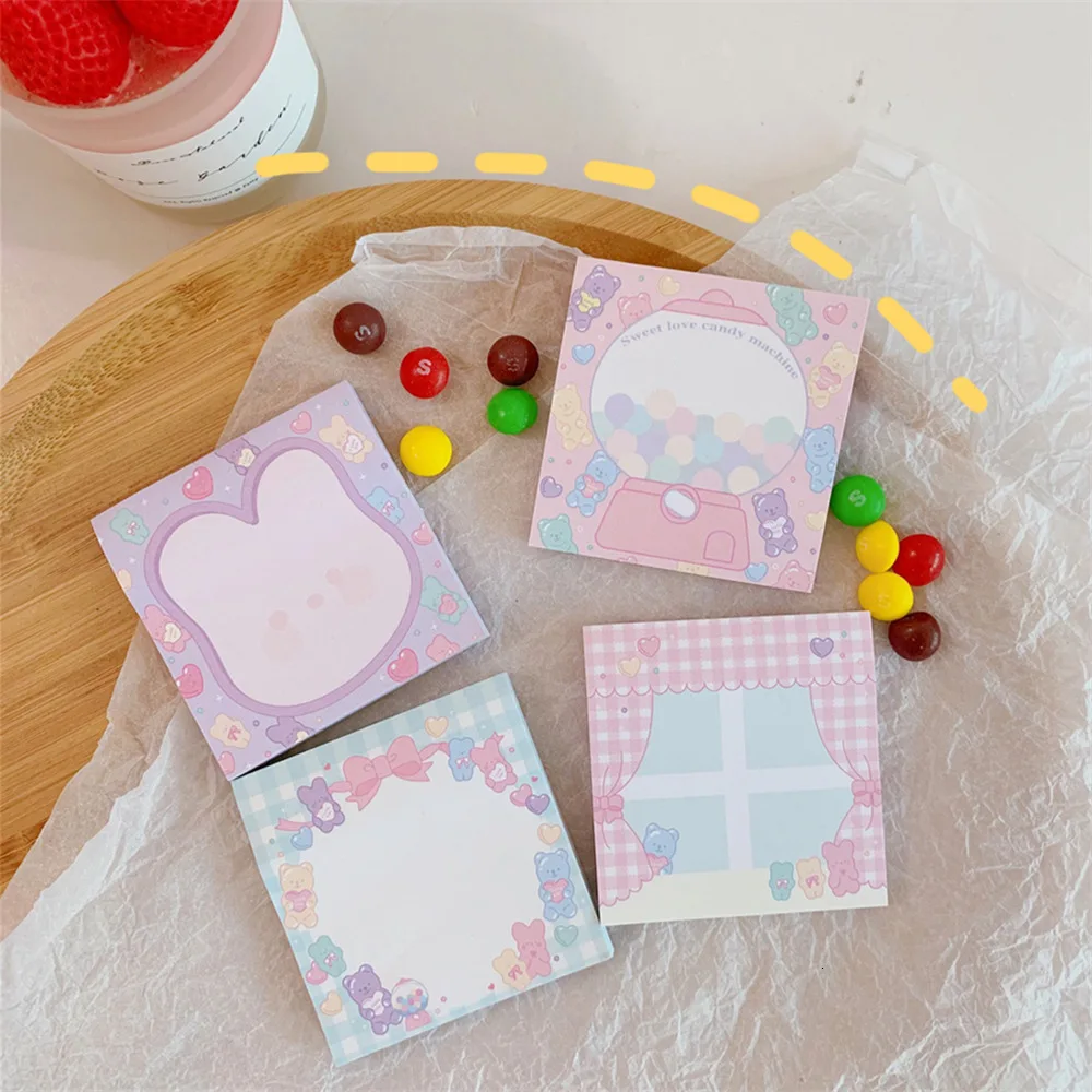 SIXONE 80 Sheets Ins Cartoon Sweetheart Candy Sticky Note Paper Student Pink N Time Message Sticker Kawaii Diary Message Card