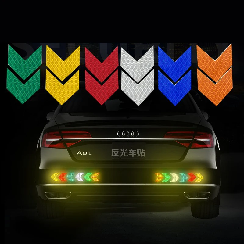 10 Pcs/Set Car Sticker Reflective Arrow Sign Tape Warning Safety Sticker For Car Bumper Trunk Reflector Hazard Tape Car Styling